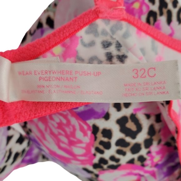 PINK Victoria's Secret Bra Wear Everywhere Push-up Pigeonnant Plunge Floral 32C - Picture 13 of 14